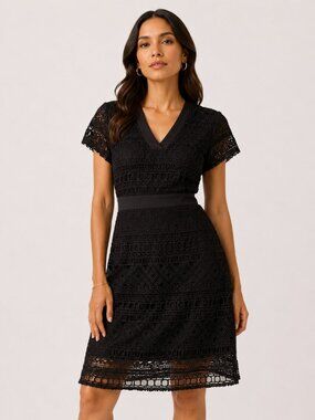 METAPHOR Lace V Neck Cocktail Dress Black 8